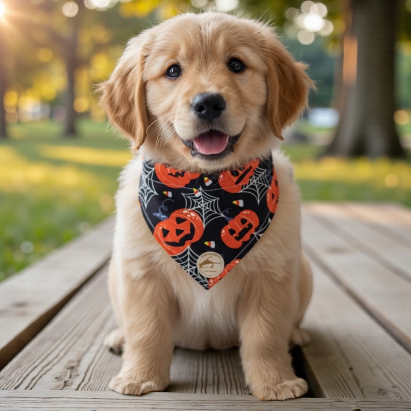 Bandana Classic Halloween Nera: Zucche e Ragnatele Sartoriale per Cani