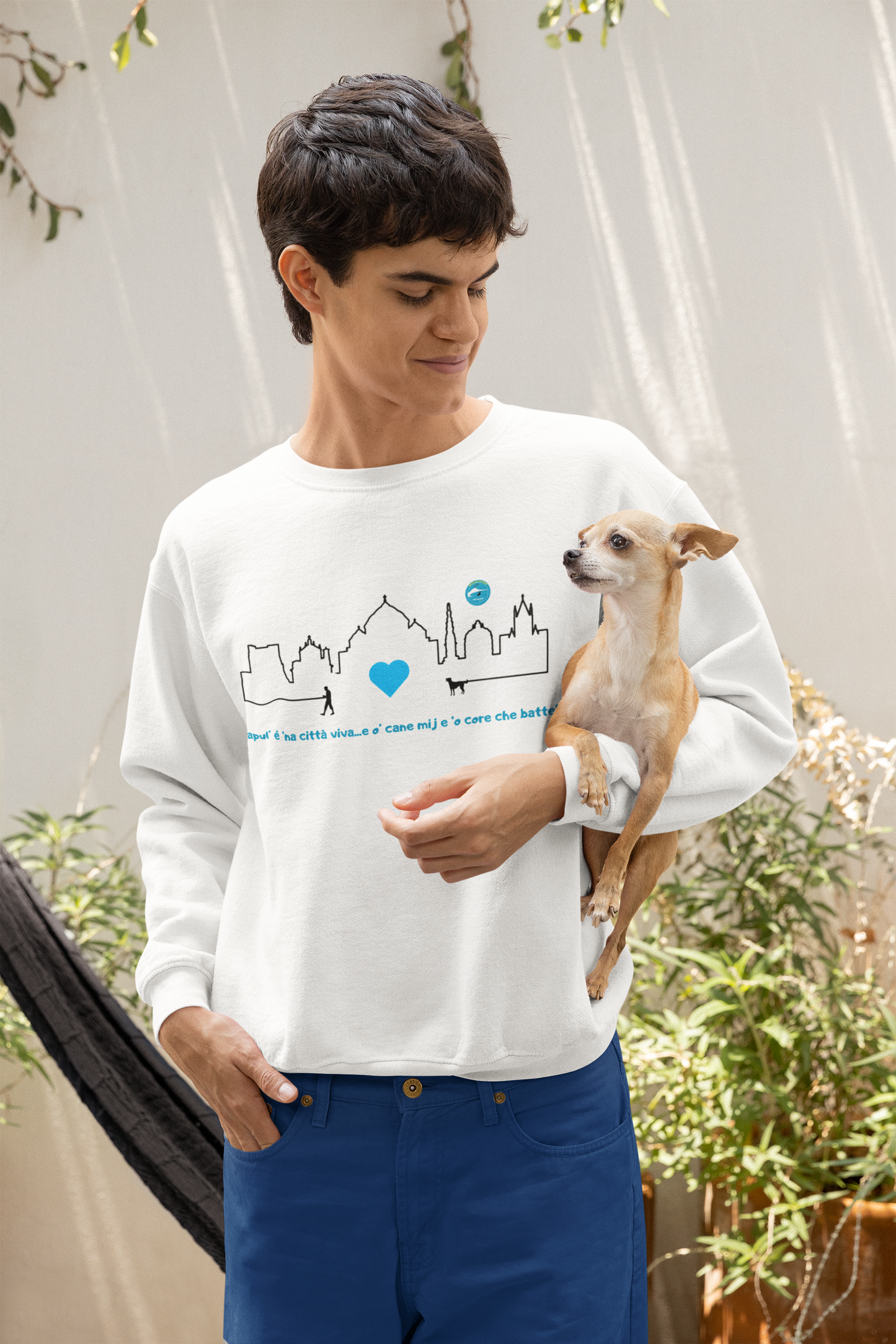 Felpa uomo Girocollo Unisex "Skyline Napoli & Cane" – Design Esclusivo & Comfort Etico