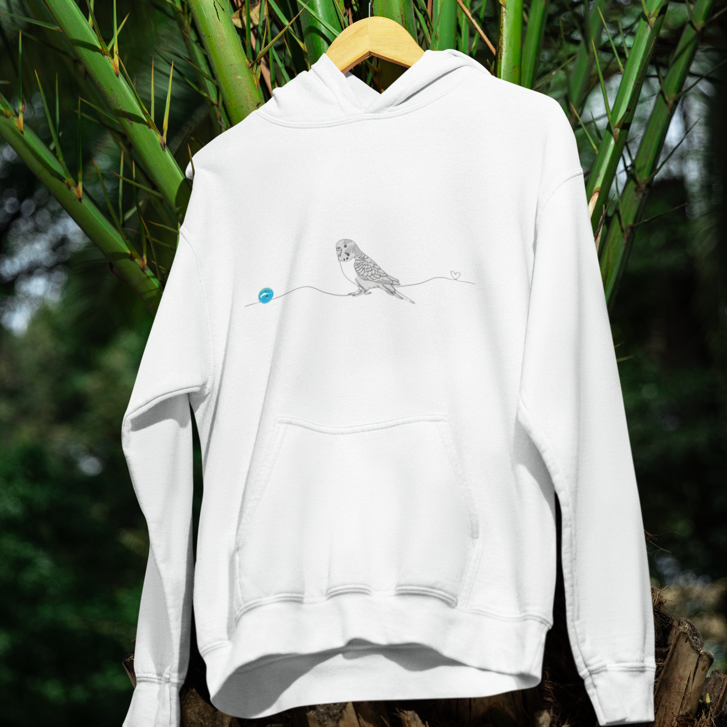 Felpa Unisex con Cappuccio - Pappagallino e cuore - Line Art