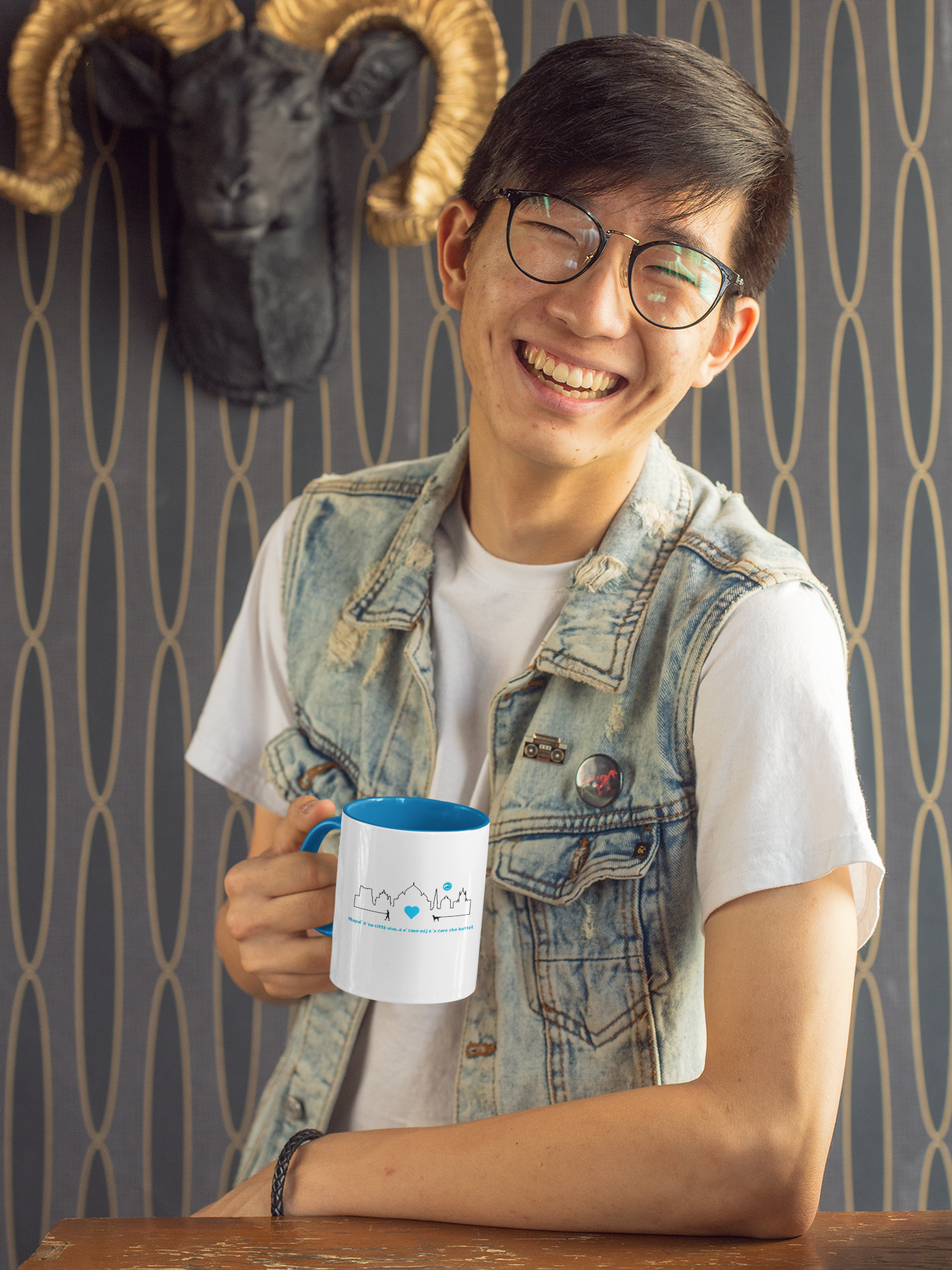 Tazza Bicolore uomo 33cl "Napoli Skyline & Cane" – Ceramica, Funzionale & Design Esclusivo