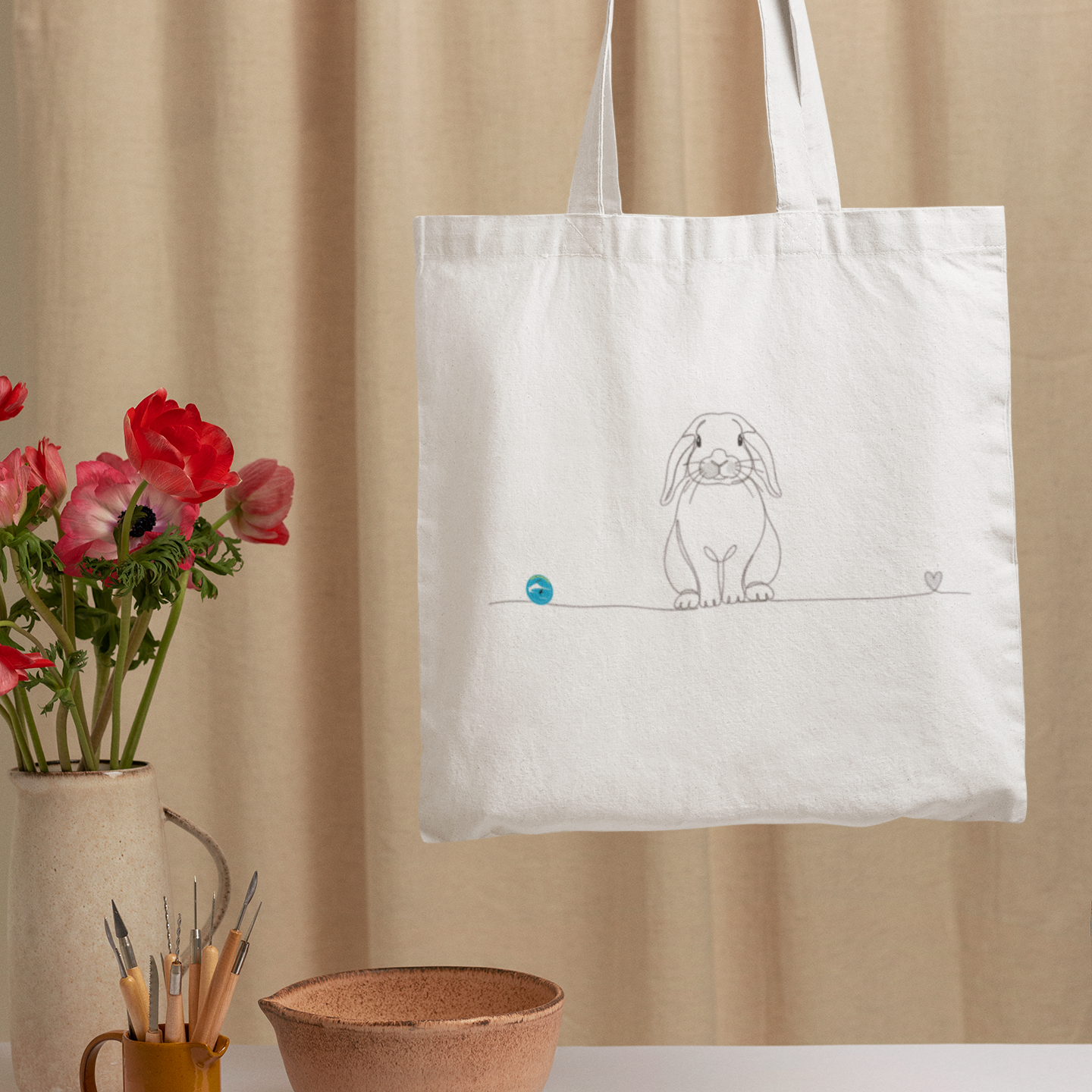 Borsa eco friendly - Coniglio ariete e cuore - Line Art