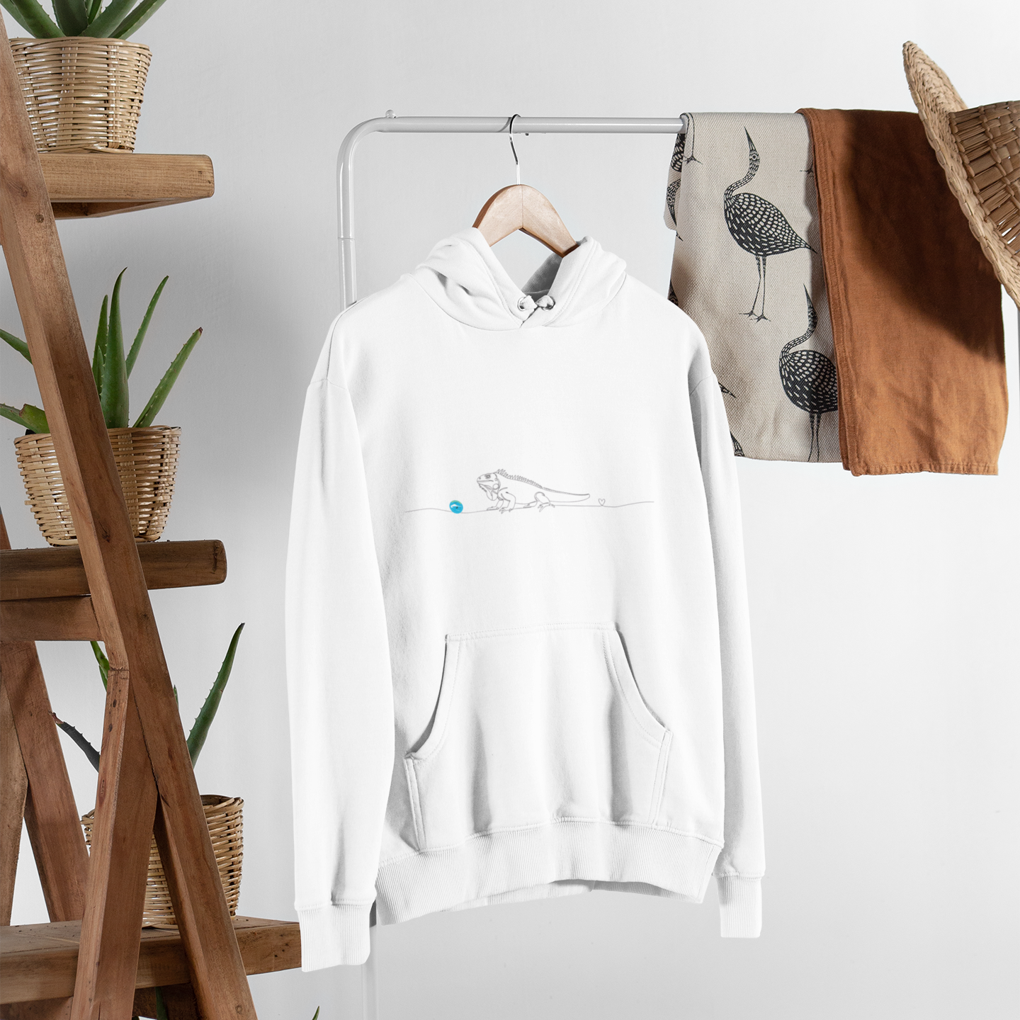Felpa Unisex con Cappuccio - Iguana e cuore - Line Art