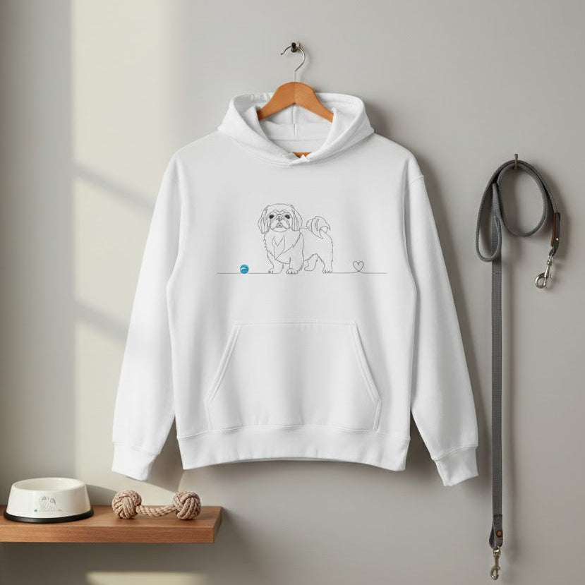 Felpa Unisex con Cappuccio - Pechinese e cuore - Line Art