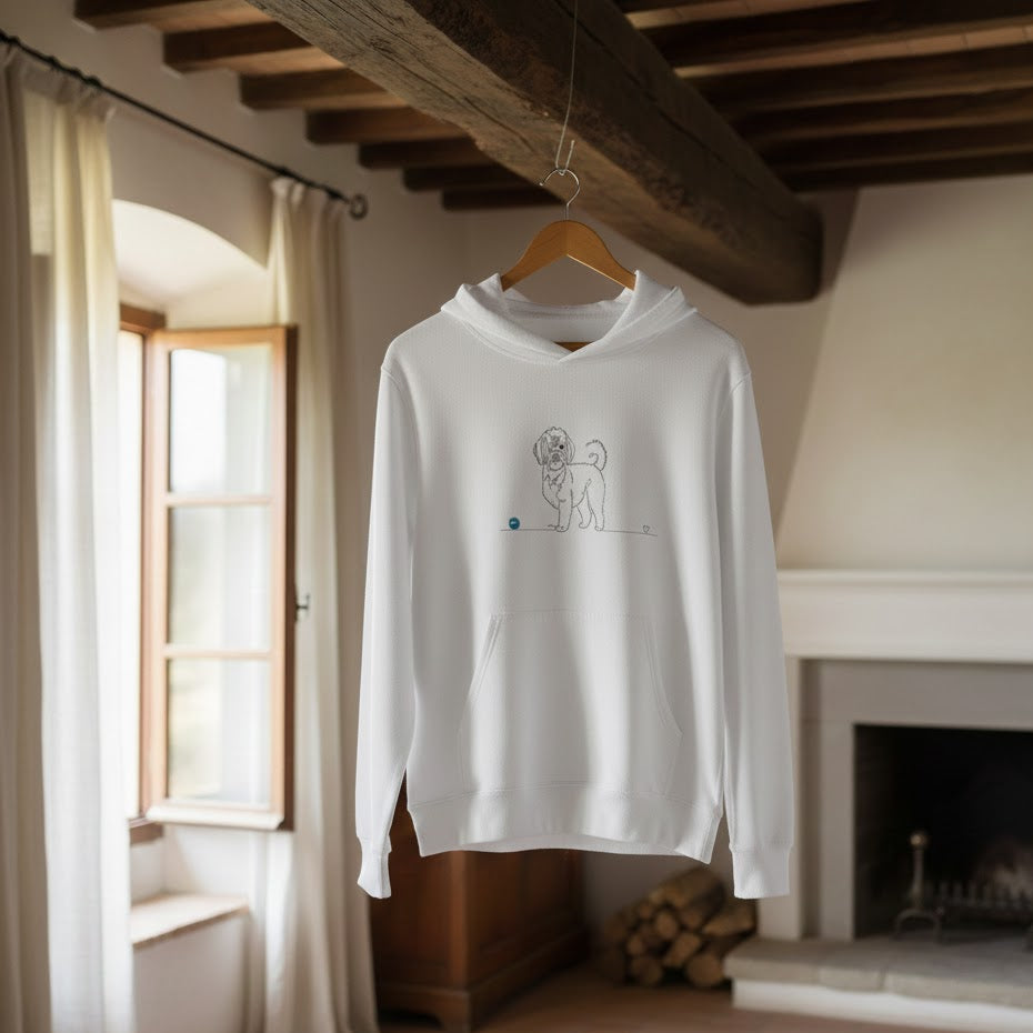 Felpa Unisex con Cappuccio - Maltipoo e cuore - Line Art