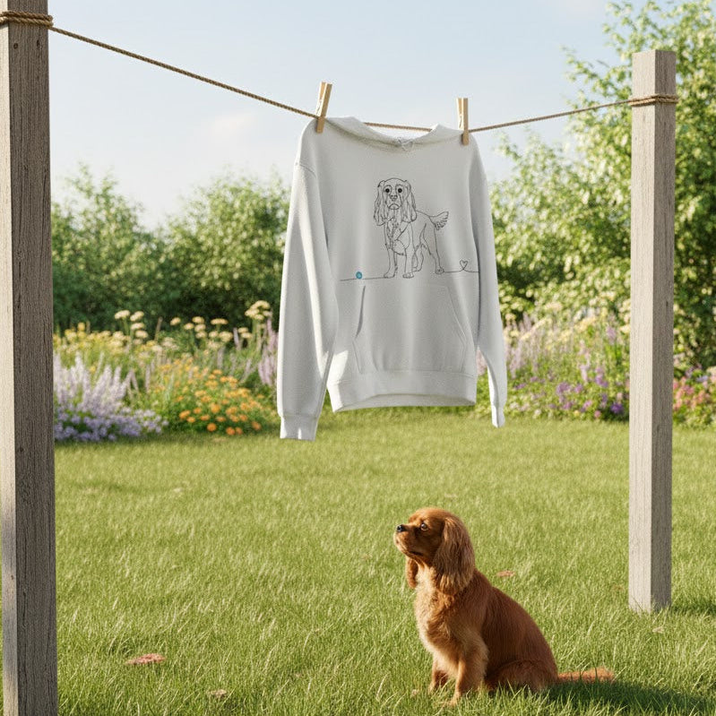 Felpa Unisex con Cappuccio - Cavalier King Charles - Line Art