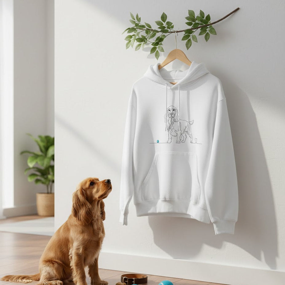 Felpa Unisex con Cappuccio - Cocker e cuore - Line Art
