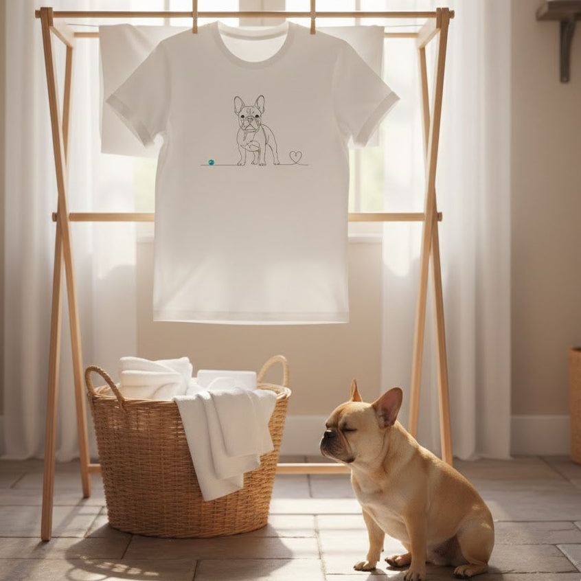 T-Shirt Unisex Cotone Biologico - Bulldog Francese e cuore - Line Art