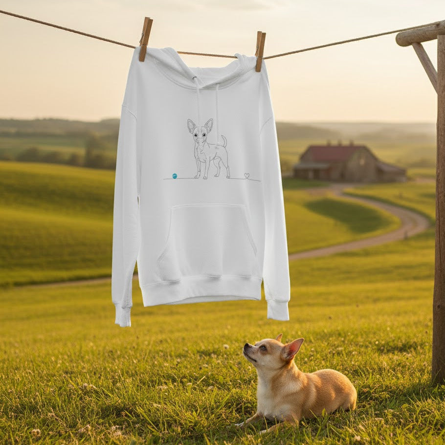 Felpa Unisex con Cappuccio - Chihuahua e cuore - Line Art