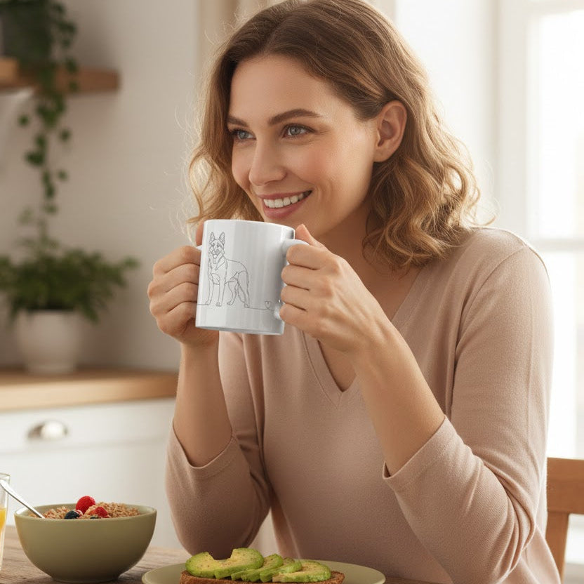 Tazza Pastore Tedesco e cuore - Line Art