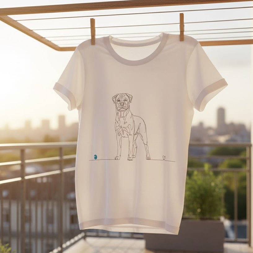 T-Shirt Unisex cotone biologico - Rottweiler e cuore - Line Art