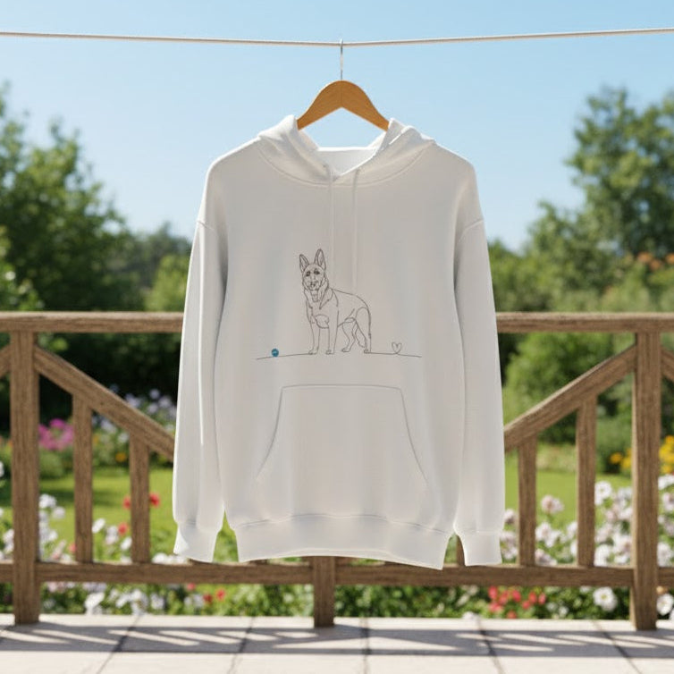 Felpa Unisex con Cappuccio - Pastore Tedesco e cuore - Line Art