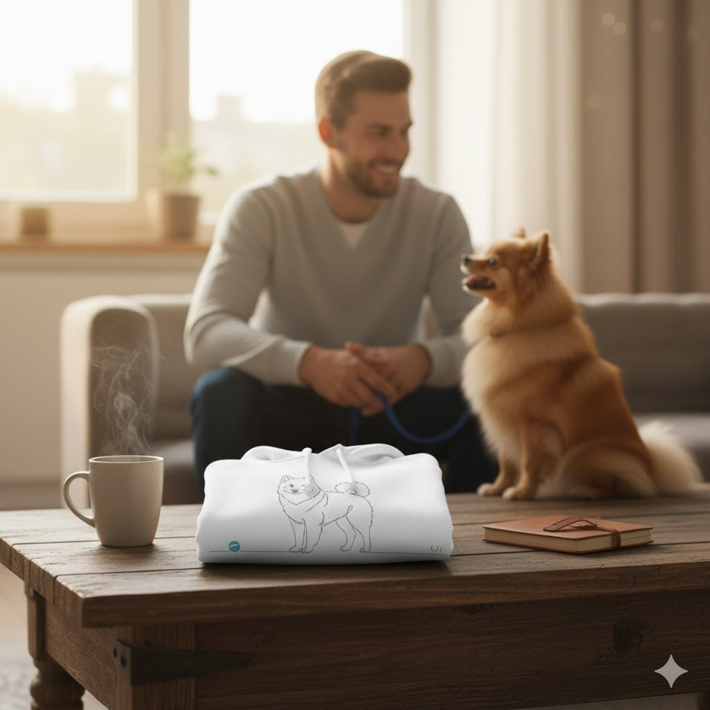 Felpa Unisex con Cappuccio - Spitz di Pomerania - Line Art