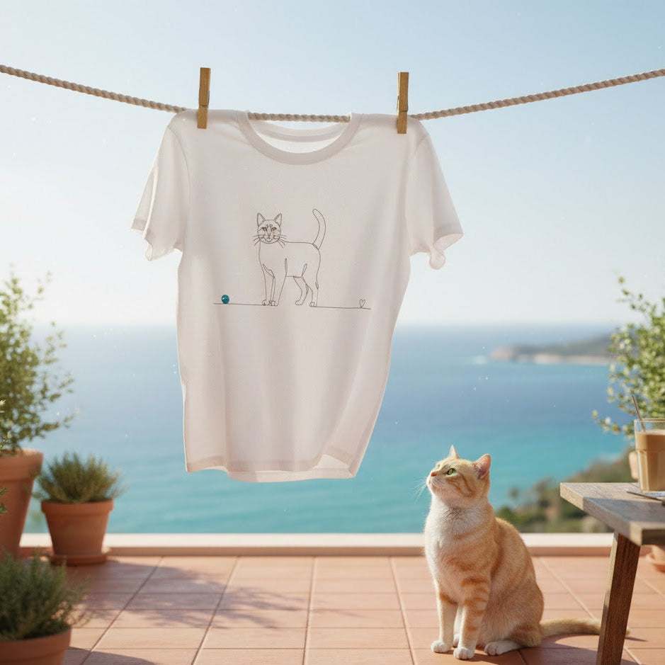 T-Shirt Unisex cotone biologico - Gatto a pelo corto e cuore - Line Art