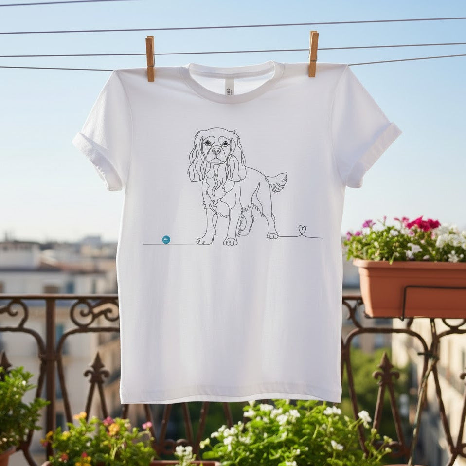 T-Shirt Unisex cotone biologioco- Cavalier King Charles - Line Art