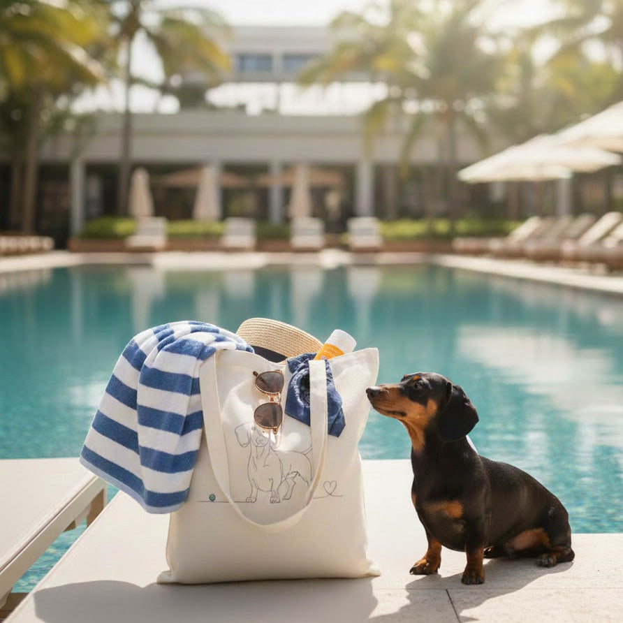 Borsa borsa tote in cotone Eco-Friendly - Bassotto e cuore - Line Art