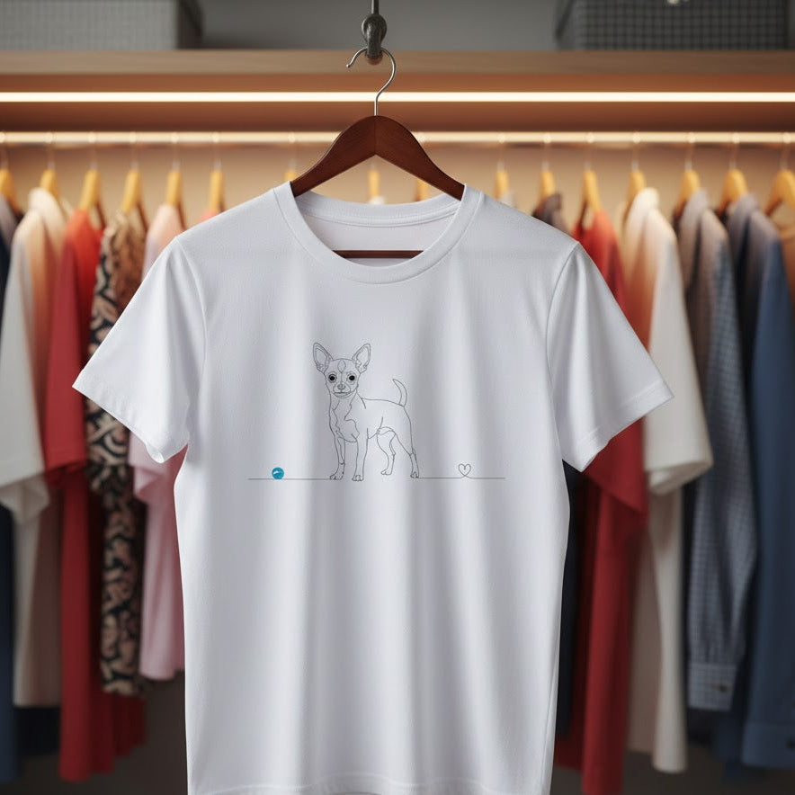 T-Shirt Unisex cotone Biologico - Chihuahua e cuore - Line Art