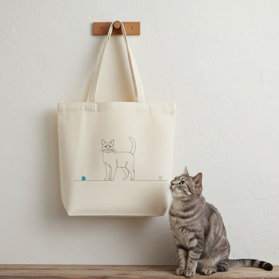 Borsa eco-friendly- Gatto a pelo corto e cuore - Line Art