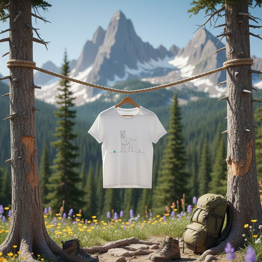 T-Shirt Unisex cotone biologico - Pitbull e cuore - Line Art