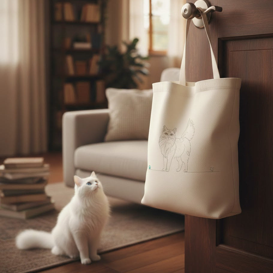 Borsa eco-friendly - Gatto a pelo lungo e cuore - Line art