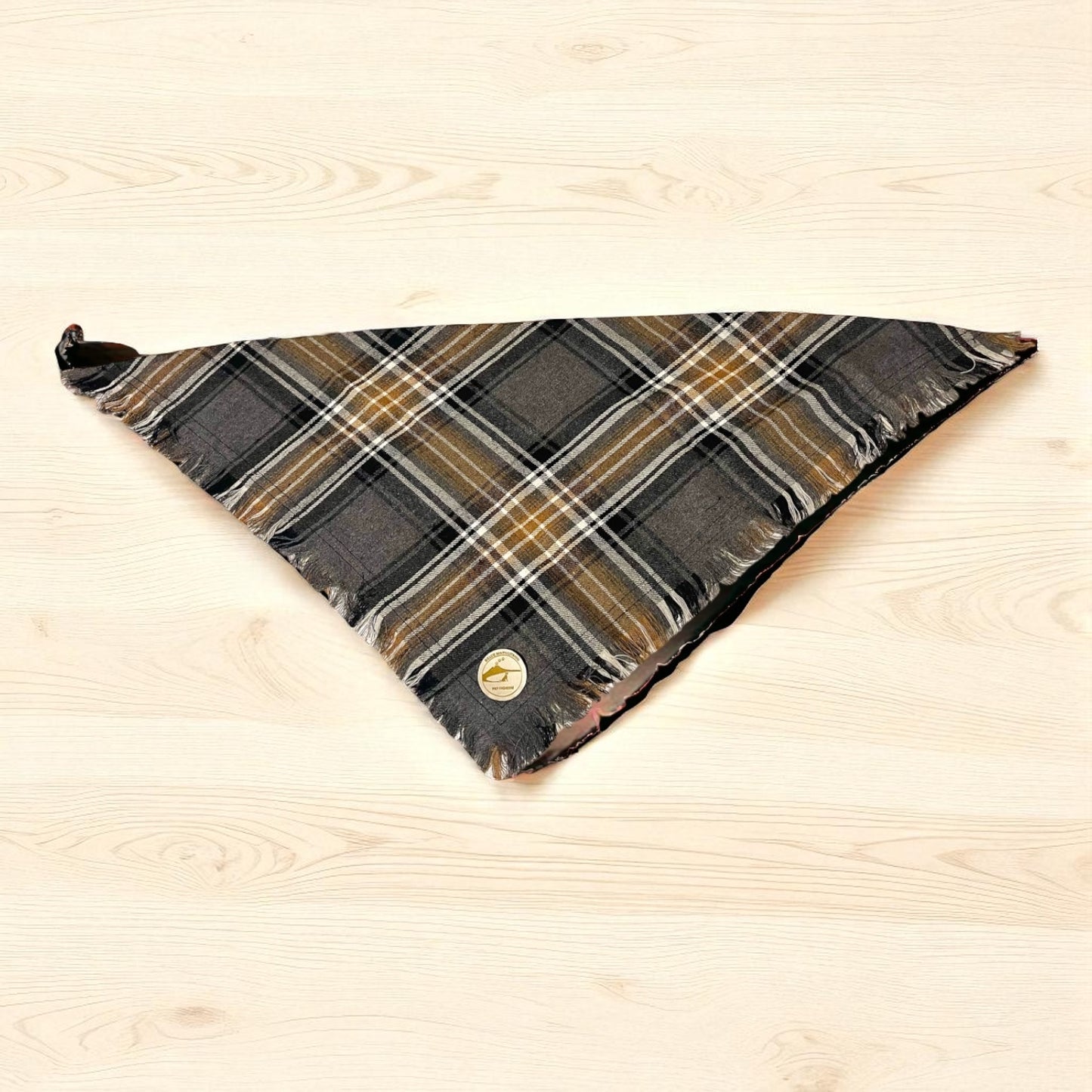 Bandana tartan per cani invernale morbida e calda - sfrangiata - (Grigio-bianco-cammello)