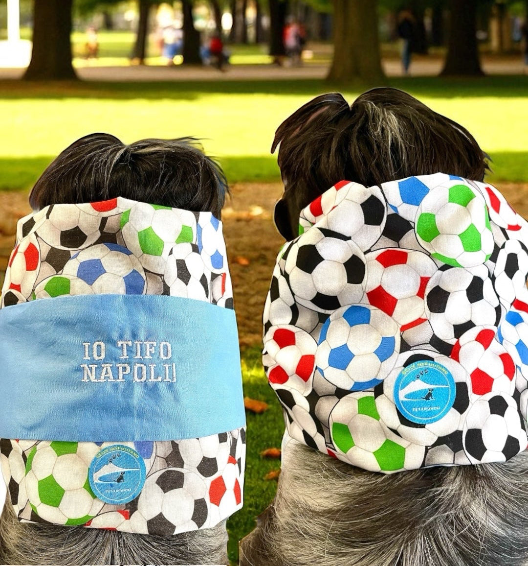 Snood sartoriale double-face per cocker con scritta ricamata “ Io tifo Napoli”