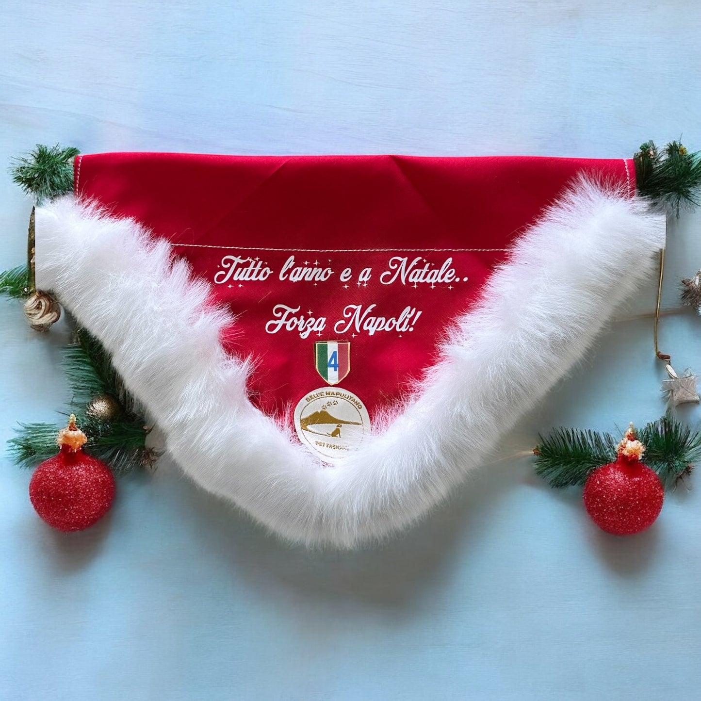 Bandana Natalizia per cani - Calcio Napoli - “ Tutto l’anno e a Natale.. Tifo Napoli!”