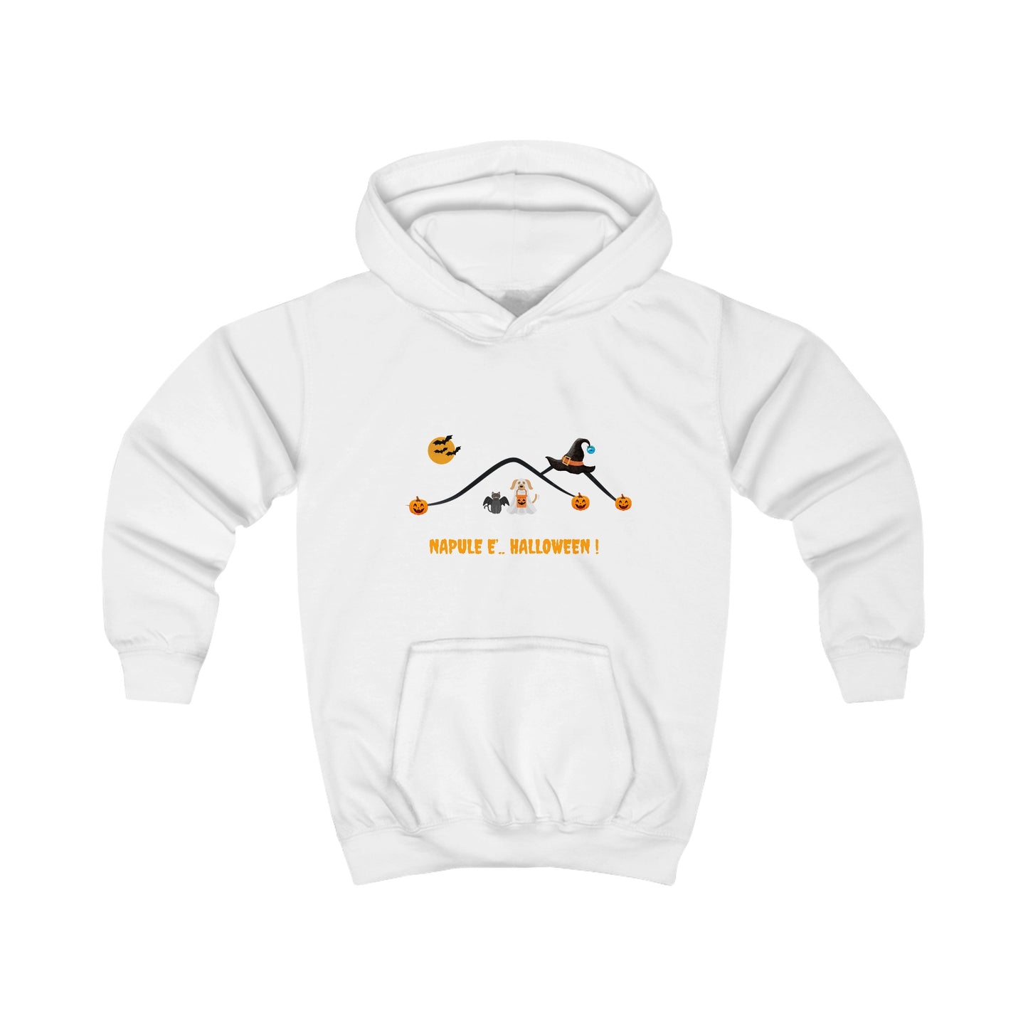 Felpa con Cappuccio Unisex per bambini "Napule è ..Halloween " – Cotone Morbido e Stampa di Qualità