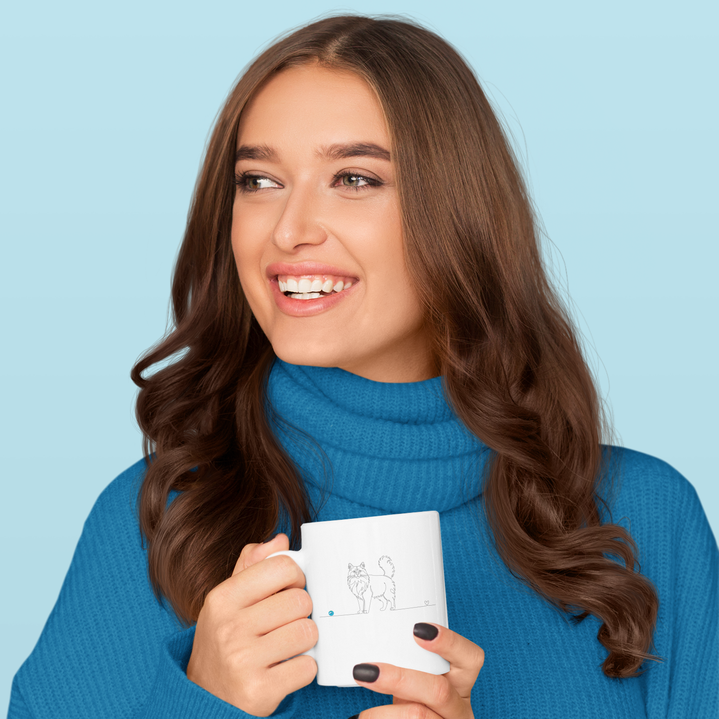 tazza con gatto a pelo lungo line art