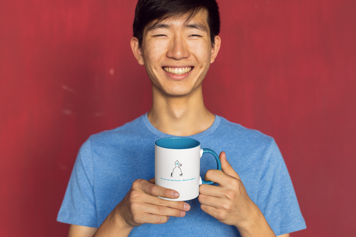 Tazza uomo Bicolore Ceramica "San Gennaro & Cane" – Funzionalità e Devozione Napoletana