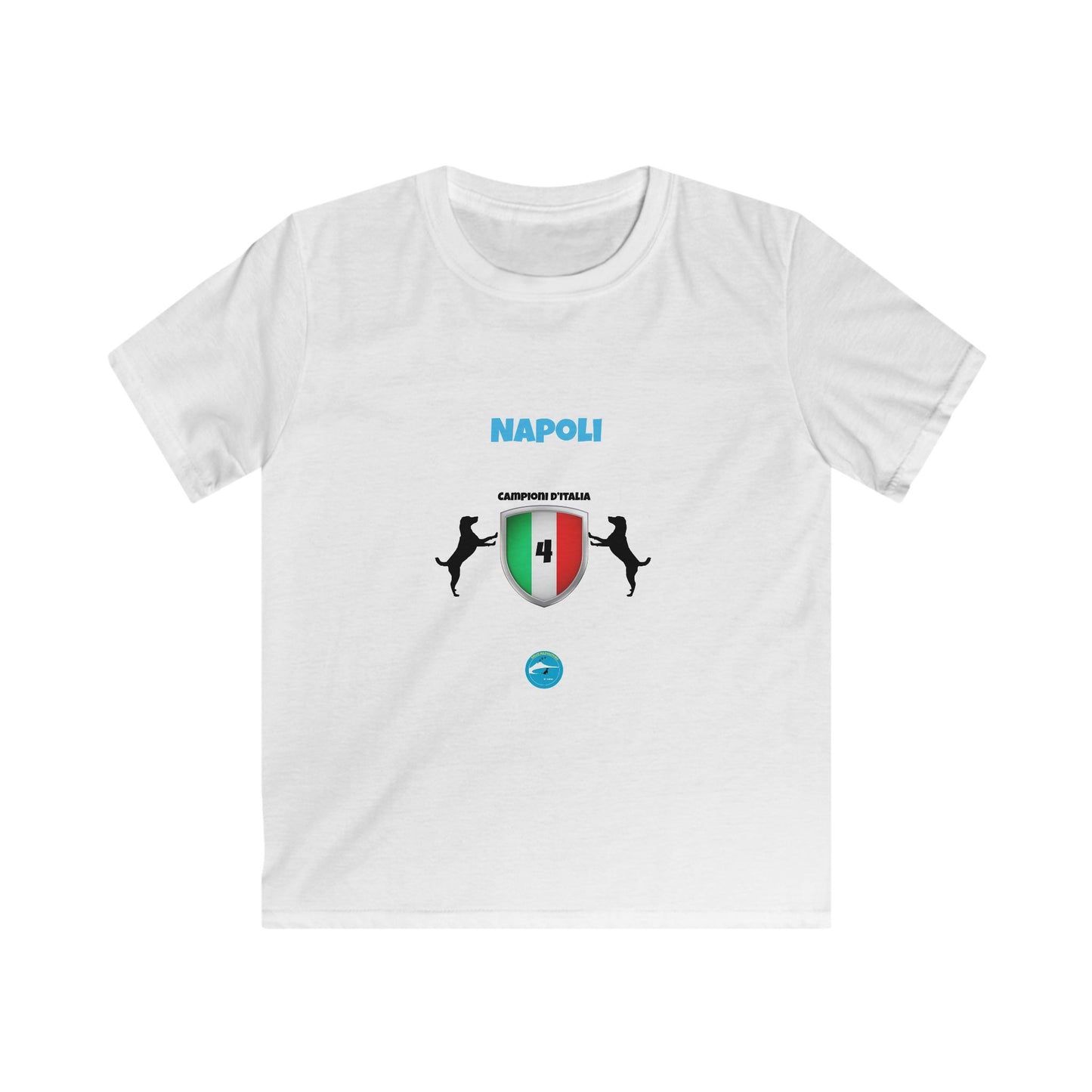 T-Shirt Bambino Softstyle Napoli 4° Scudetto - Design con 2 Cani Esclusivo