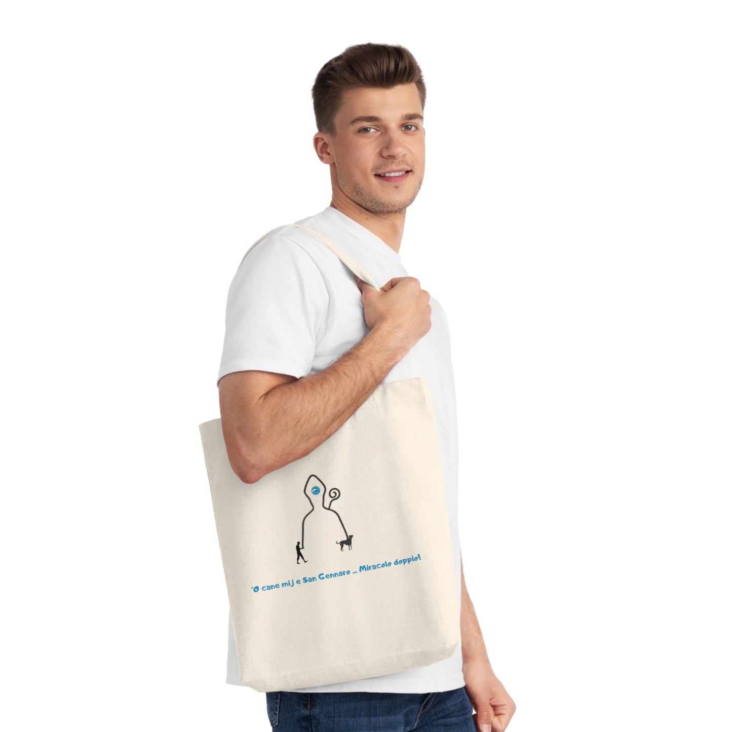 Borsa Tote per uomo Riciclata "San Gennaro & Cane" – Design Esclusivo & 80% Cotone Eco