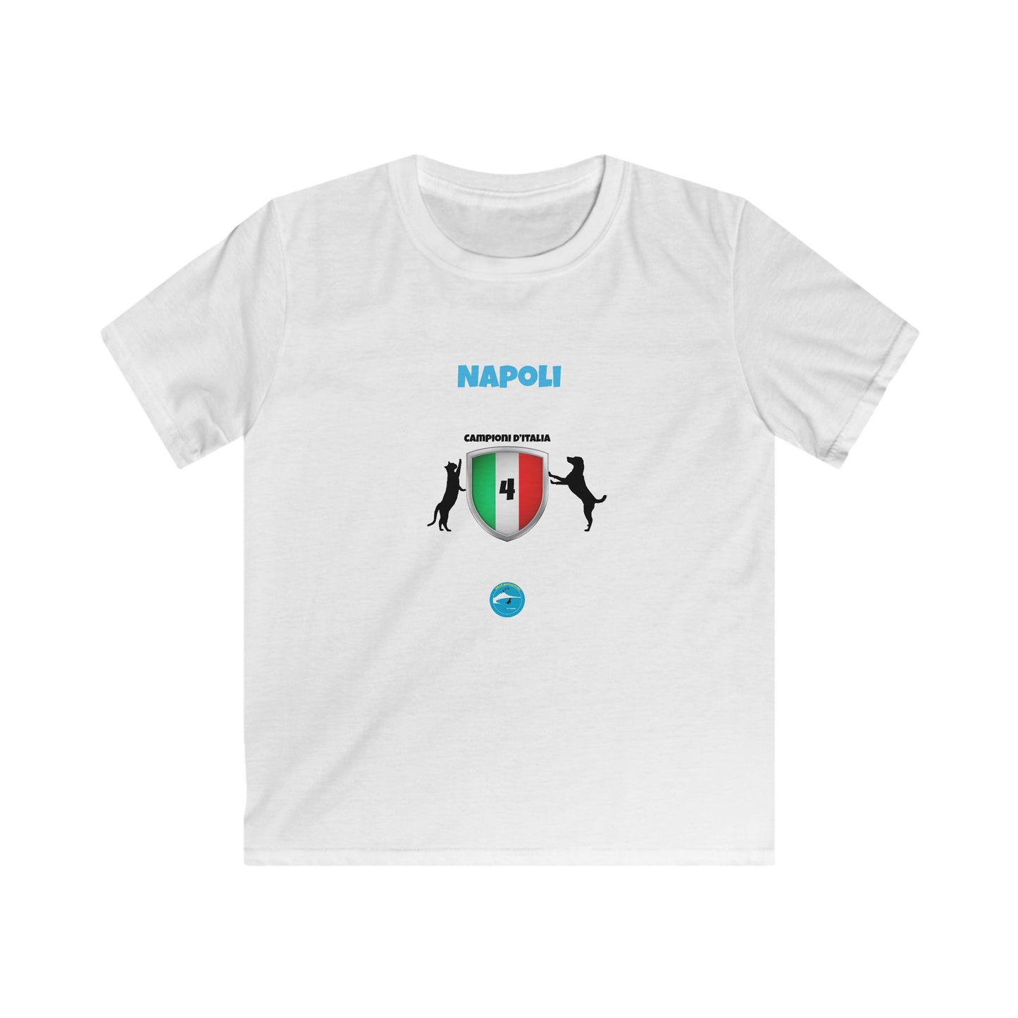 T-Shirt Bambino Softstyle Napoli 4° Scudetto - Design Esclusivo Cane & Gatto