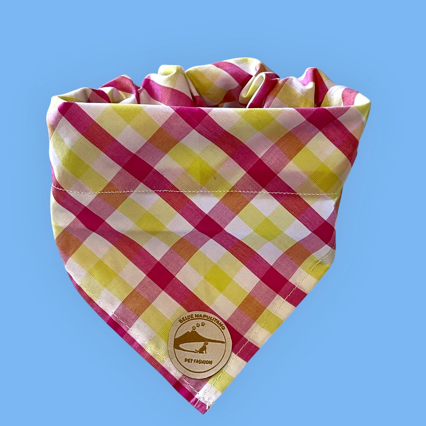 Bandana per Cani Sartoriale Rosa, giallo e bianco a Quadretti in Cotone