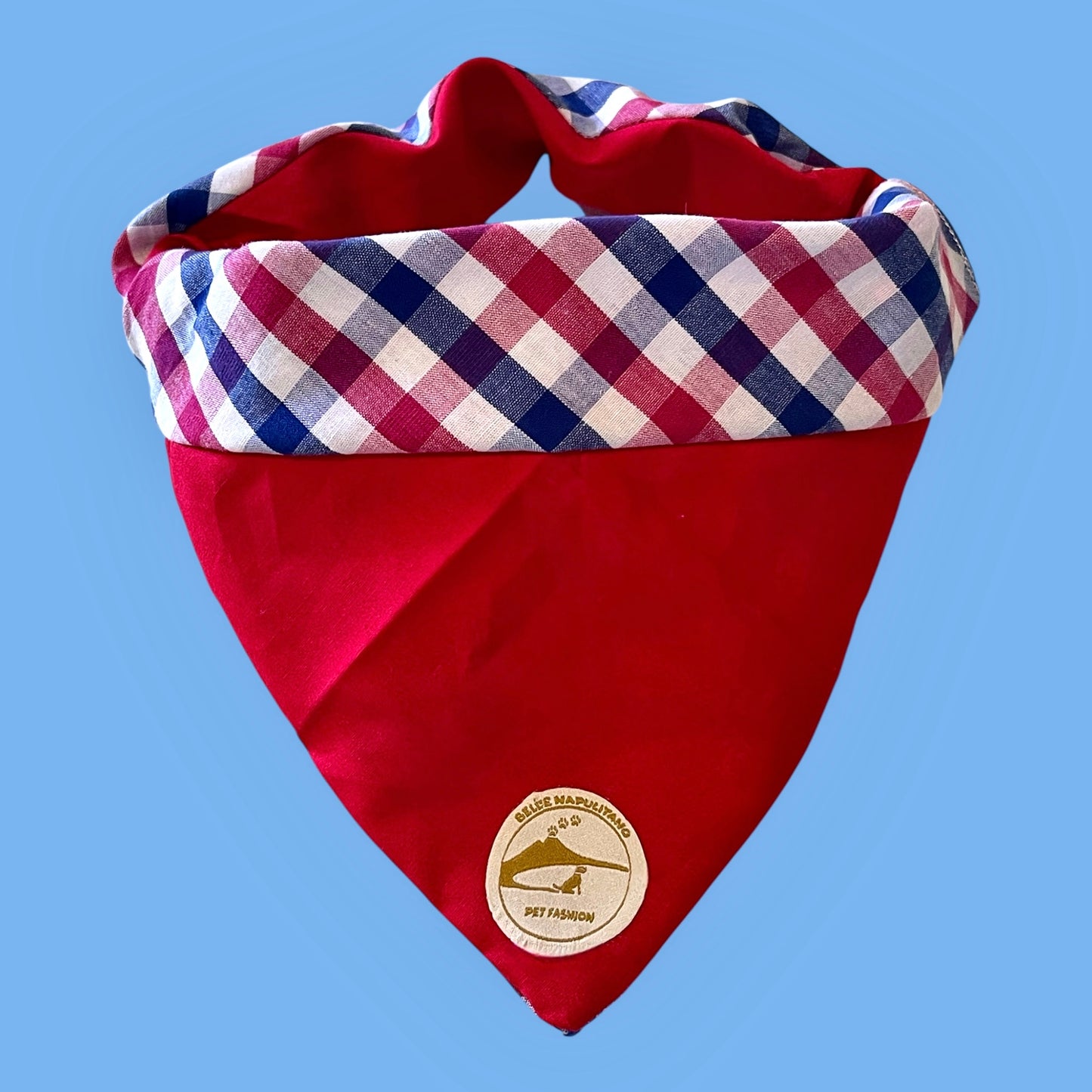 Bandana per Cani rossa a Quadretti bianco, rosso e blu Double-Face e Personalizzata