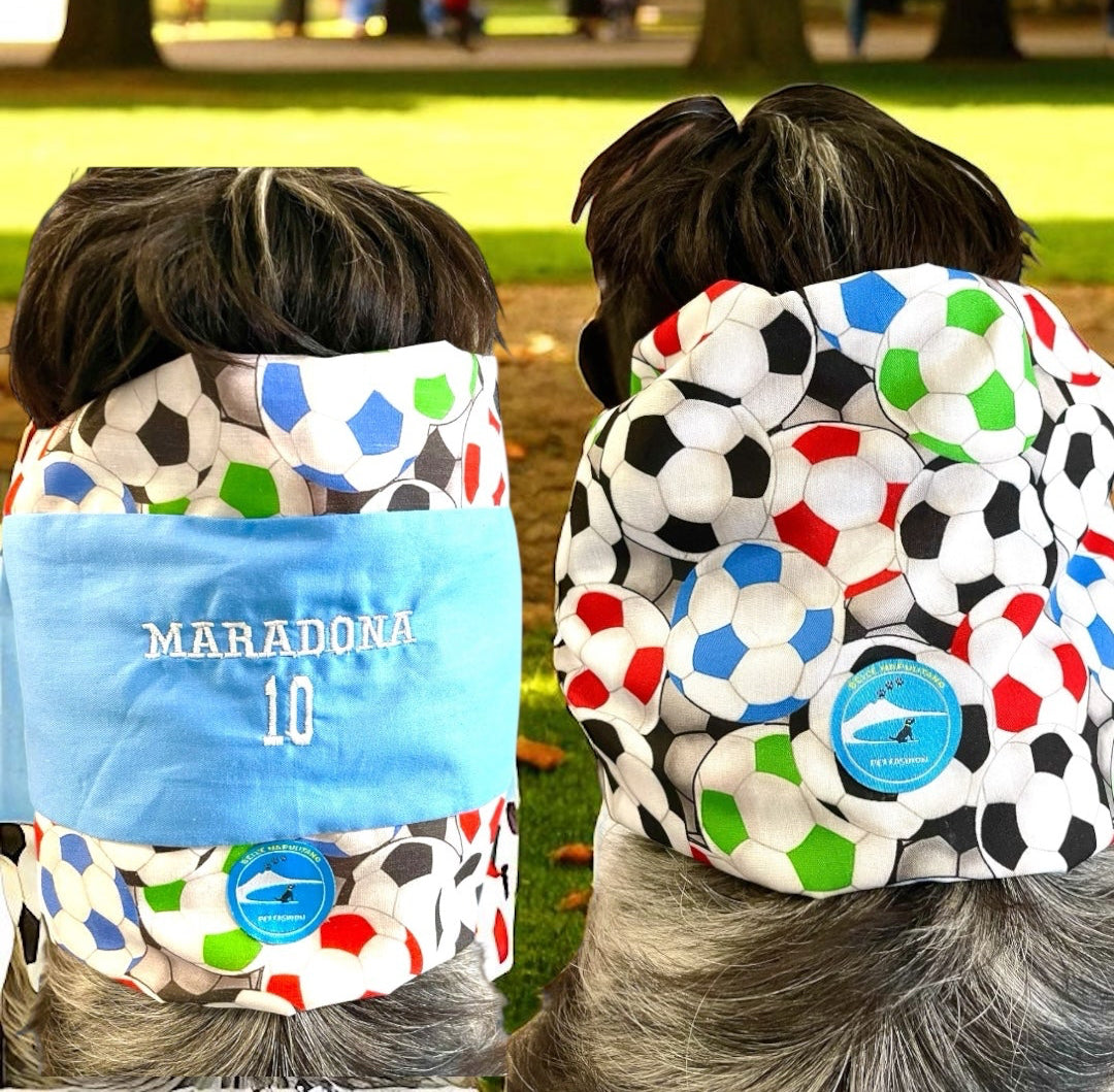 Snood sartoriale double-face per cocker con scritta ricamata “Maradona 10”