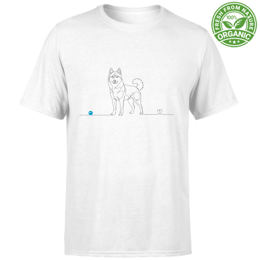 T-Shirt Unisex cotone biologico - Husky e cuore - Line Art