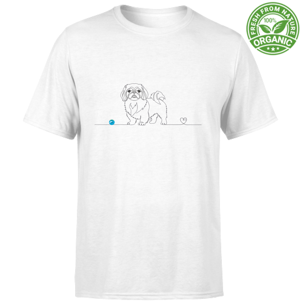 T-Shirt Unisex cotone biologioco - Pechinese e cuore - Line Art