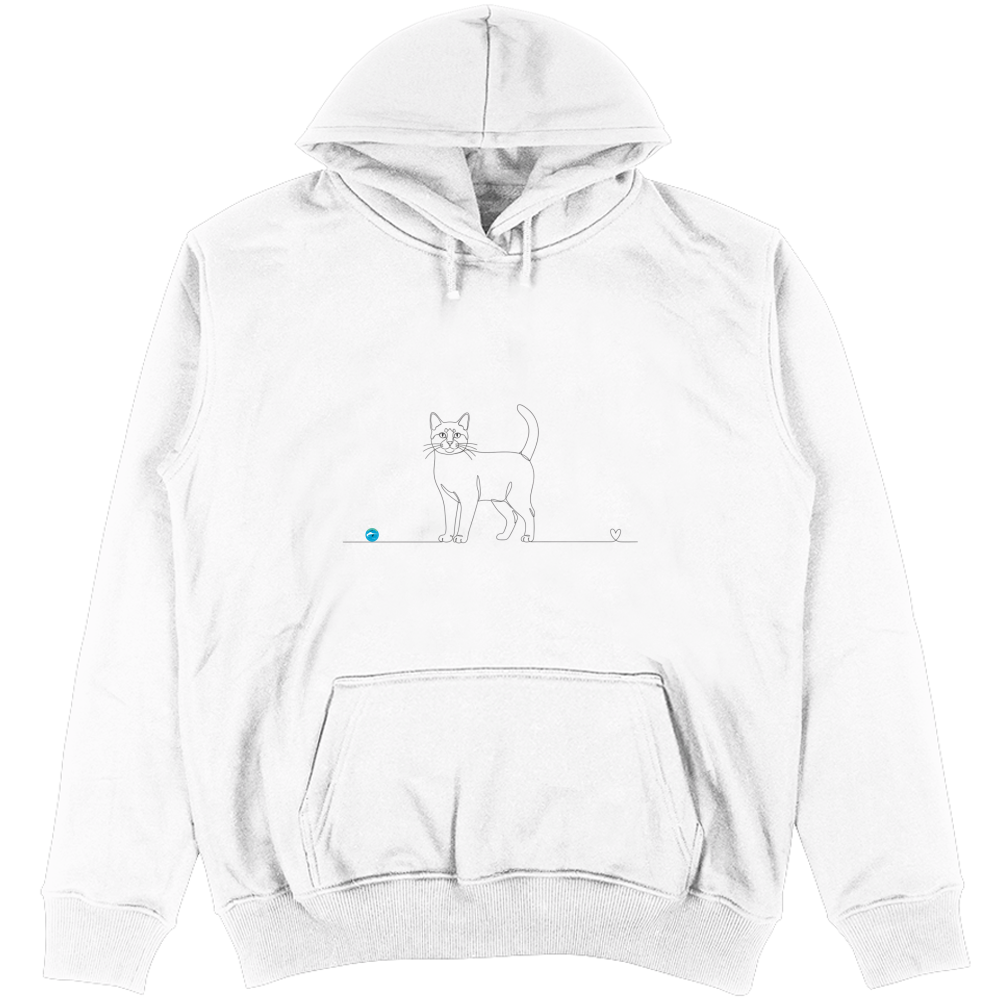 Felpa Unisex con Cappuccio- Gatto a pelo corto e cuore - Line Art
