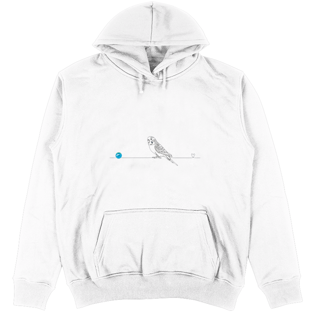 Felpa Unisex con Cappuccio - Pappagallino e cuore - Line Art