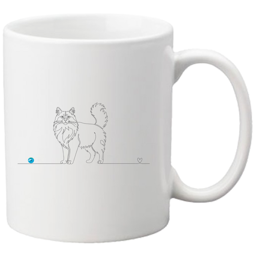 Tazza gatto a pelo lungo e cuore - Line Art