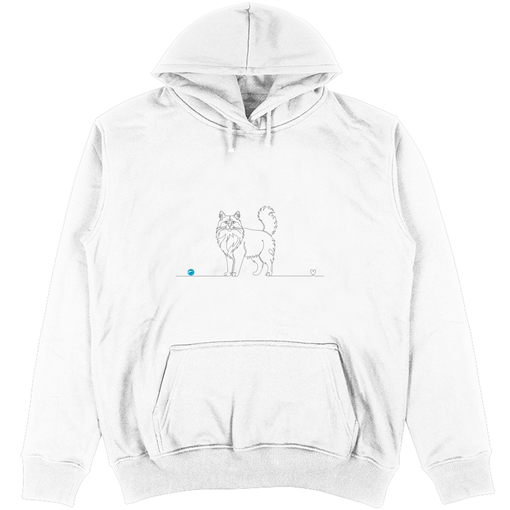 Felpa Unisex con Cappuccio - Gatto a pelo lungo e cuore - Line Art