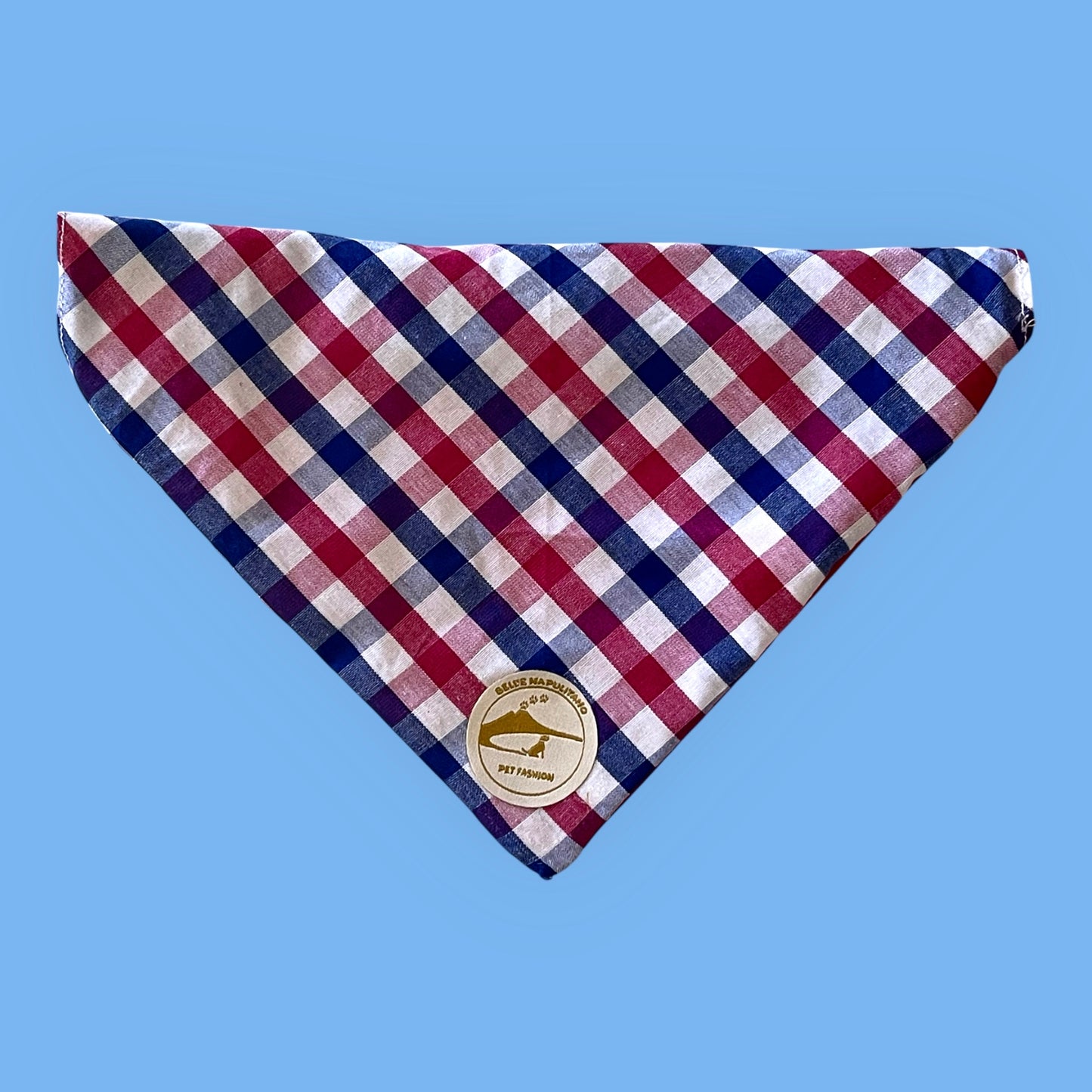 Bandana per Cani rossa a Quadretti bianco, rosso e blu Double-Face e Personalizzata