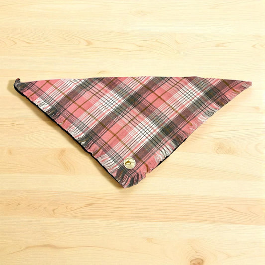 Bandana Cane tartan Invernale Morbida e Calda - Sfrangiata (Rosa/Grigio/Beige)