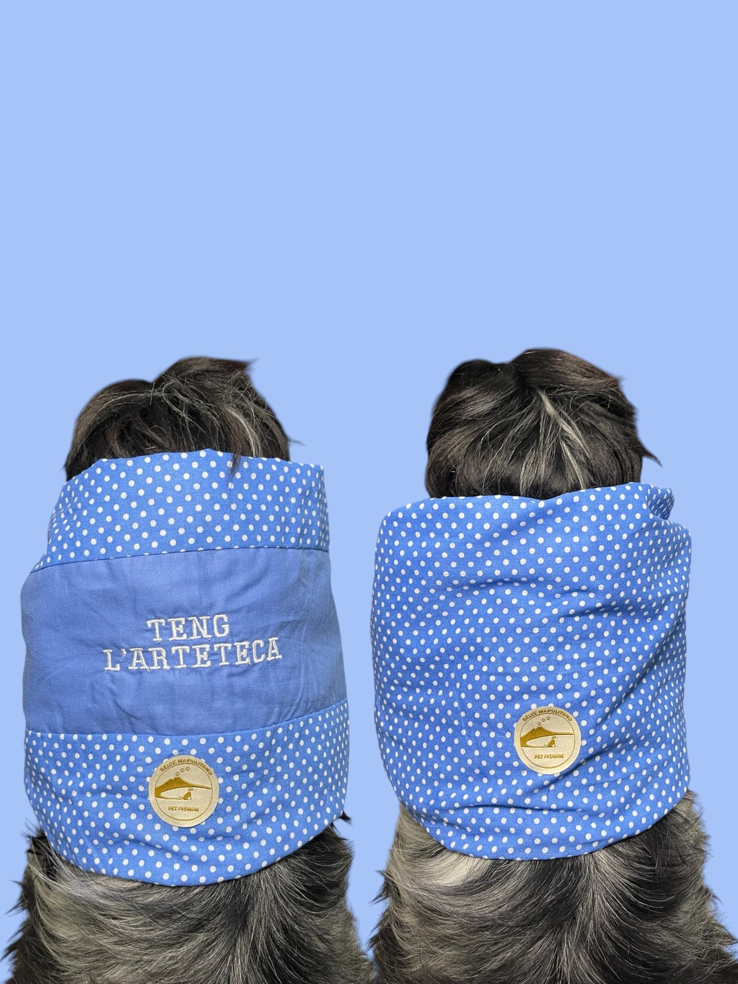 Snood Cane Double-Face in Puro Cotone con Ricamo: “Teng l’Arteteca” – Il Paraorecchie per i Più Vivaci!