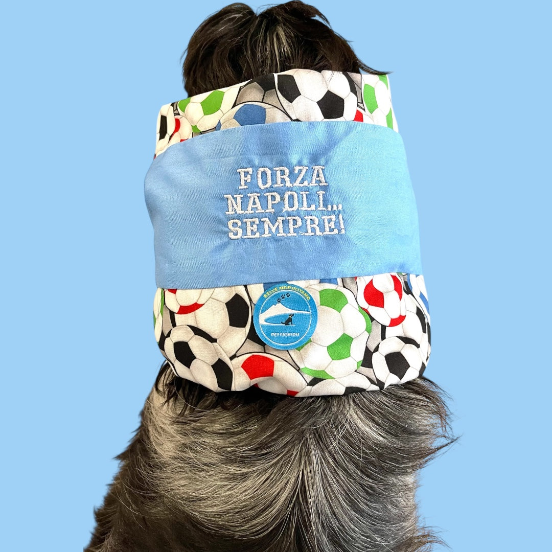 Snood sartoriale double-face per cocker con scritta ricamata “Forza Napoli .. Sempre!”