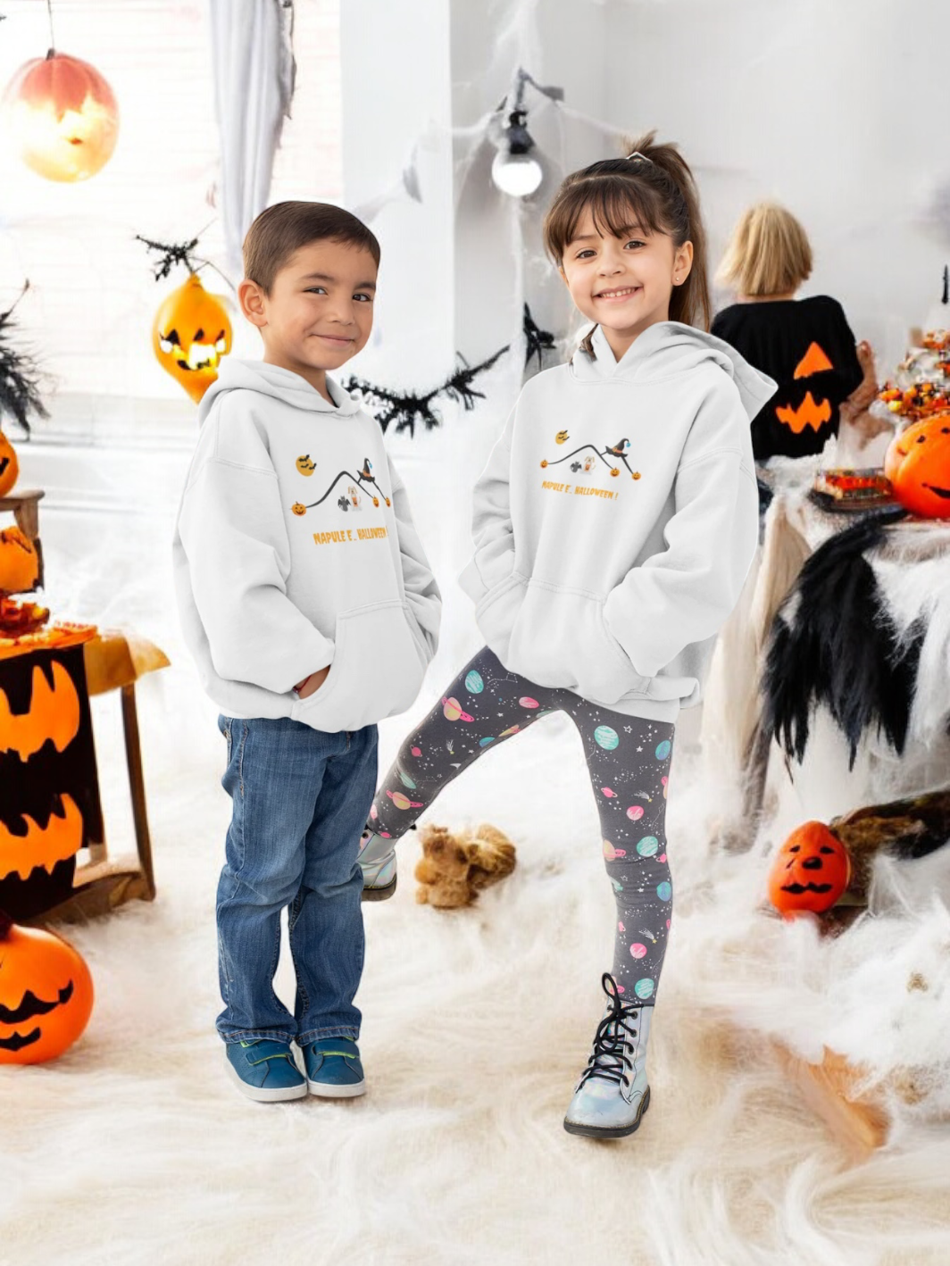 Felpa con Cappuccio Unisex per bambini "Napule è ..Halloween " – Cotone Morbido e Stampa di Qualità