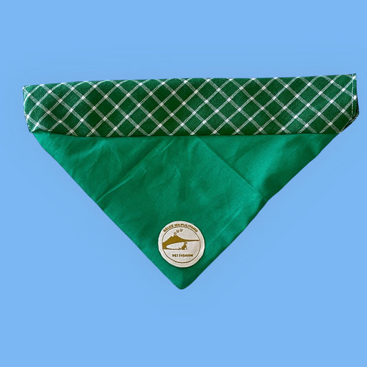 Bandana per Cani verde a Quadretti Double-Face e Personalizzata