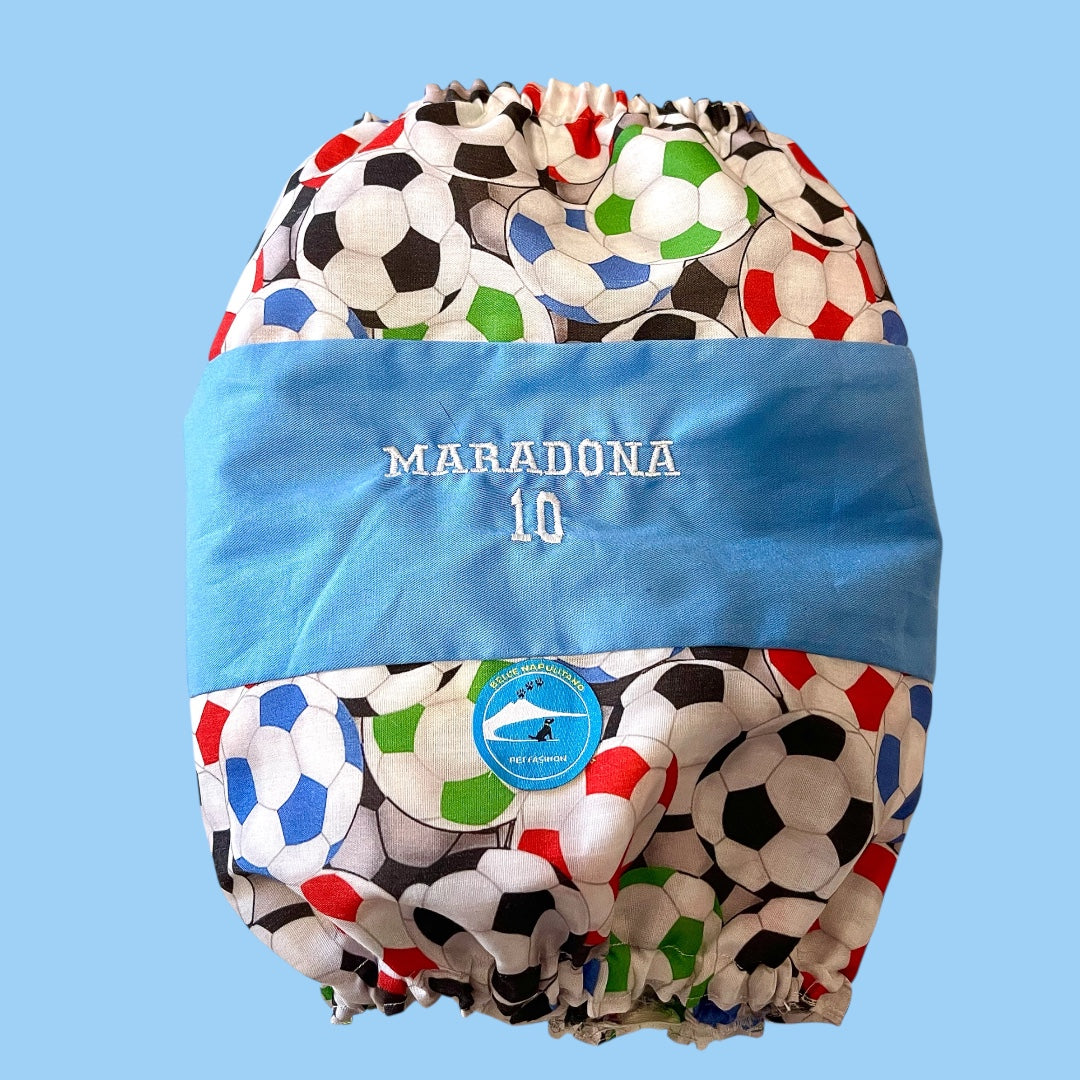 Snood sartoriale double-face per cocker con scritta ricamata “Maradona 10”