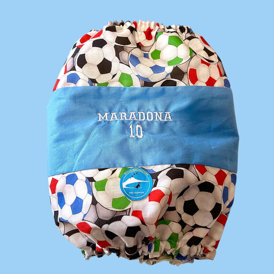 Snood sartoriale double-face per cocker con scritta ricamata “Maradona 10”