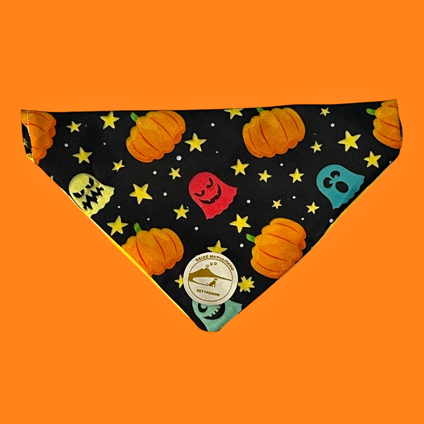 Bandana Cane Double-Face Halloween: Zucche, Fantasmini & "Premietto o Scherzetto"